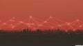 Cityscape with abstract network lines over sunset horizon Royalty Free Stock Photo