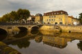 Cityscape of Figeac and river of Le Cele with the bridge France