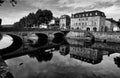 Cityscape of Figeac and river of Le Cele with the bridge France