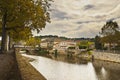 Cityscape of Figeac and river of Le Cele France