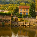 Cityscape of Figeac and river of Le Cele lot France
