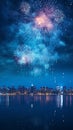 A cityscape with fireworks in the sky. New year festivities Royalty Free Stock Photo