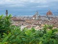 Cityscape of Florence old city seen from piazzale Michelangelo - Santa Maria del Fiore cathedral, Palazzo Veccio, cloudy day