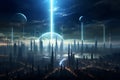 futuristic city in outerspace, sci-fi concept, ai generated