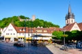 Cityscape of GemÃÂ¼den am Main with church and market square, Bavaria, Germany