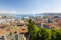 Cityscape of Geneva with fountain Jet d`eau in Switzerland Royalty Free Stock Photo