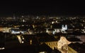 Cityscape of Graz with Mariahilfer church and historic buildings, in Graz, Styria region, Austria, by night