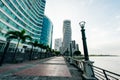 Cityscape of Guayaquil city at sunset with a view over the Malecon 2000 waterfront, Ecuador - sep, 2019 Royalty Free Stock Photo