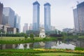 Cityscape of Guiyang. The twin toweer in the Hua Guo Yuan city.