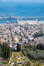 The cityscape of Haifa city and metropolitan area. Panoramic view of the Bahai gardens