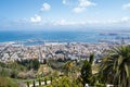 The cityscape of Haifa city and metropolitan area. Panoramic view of the Bahai gardens Royalty Free Stock Photo