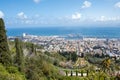 The cityscape of Haifa city and metropolitan area. Panoramic view of the Bahai gardens Royalty Free Stock Photo