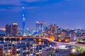 The cityscape of Hakata at twilight in Fukuoka, Japan