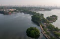 Cityscape of Hanoi and lake Hoan kiem in Vietnam Asia late in the evening Royalty Free Stock Photo