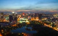 Cityscape of Hanoi skyline at Cau Giay park during sunset time in Hanoi city, Vietnam