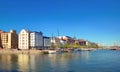 Cityscape of harbor with yachts in old town. Helsinki, Finland