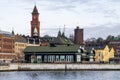 Cityscape of Helsingborg from harbour with three important landmarks Royalty Free Stock Photo