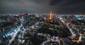 Cityscape high angle view Tokyo city downtown district with Tokyo Tower and light trail of car traffic transportation at night