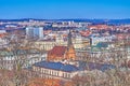 The cityscape of historic Brno with outstanding Gothic styled so-called Red Church in the middle, Czech Republic Royalty Free Stock Photo
