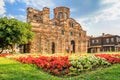 Cityscape with historic buildings - view of the Church of Christ Pantocrator in the Old Town of Nesebar Royalty Free Stock Photo