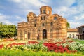 Cityscape with historic buildings - view of the Church of Christ Pantocrator in the Old Town of Nesebar Royalty Free Stock Photo