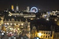 Cityscape of the historic city of Ghent and Roue de paris ferry wheel in Ghent, Christmas Royalty Free Stock Photo