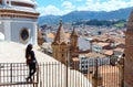 Cityscape of the historical center city, view of towers of New Cathedral, Cuenca, Ecuador