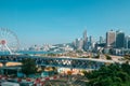 Cityscape of HongKong Island, Central district with skyline and Ferris wheel near Victoria Harbour