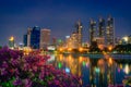 Cityscape image of Benchakitti Park at night sky in Bangkok