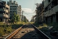 A cityscape image featuring decaying buildings, overgrown vegetation, and a sense of abandonment, illustrating the theme of urban