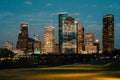 Cityscape image of the Houston skyline at night, from Eleanor Tinsley Park in Houston, Texas