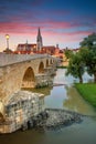 Regensburg, Germany at summer sunrise. Royalty Free Stock Photo