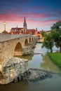 Regensburg, Germany at summer sunrise.