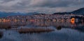 Cityscape of Kastoria with the lake in Greece just after sunset.