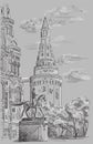 Cityscape of Kremlin tower, State Historical Museum and Monument to Marshal Zhukov Red Square, Moscow, Russia isolated vector