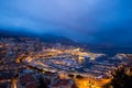 Cityscape of La Condamine at night, Monaco. Principality of Mona