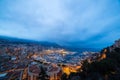 Cityscape of La Condamine at night, Monaco. Principality of Mona