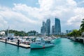 The cityscape with boats view of Keppel island in Singapore. Royalty Free Stock Photo