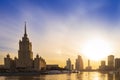 Cityscape and Landscape of downtown Moscow with Modern skyscrapers, office building and Moskva river over Sunrise sky, Moscow City Royalty Free Stock Photo