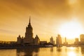 Cityscape and Landscape of downtown Moscow with Modern skyscrapers, office building and Moskva river over Sunrise sky, Moscow City Royalty Free Stock Photo