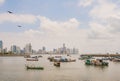 Cityscape landscape, modern skyline and fisher boats, Panama Cit Royalty Free Stock Photo