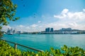 Cityscape and Landscape of Singapore. View of cable cars from Sentosa Island to HarbourFront cable car Station. Royalty Free Stock Photo