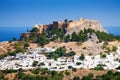 Cityscape of Lindos village and ancient Acropolis Royalty Free Stock Photo