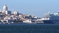 Beautiful cityscape panorama of Lisbon seen from Tejo river with Mein ship cruise ship Royalty Free Stock Photo