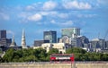 Cityscape of London in late afternoon light from Hungerford Bridge. Royalty Free Stock Photo