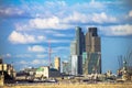 Cityscape of London in late afternoon light from Hungerford Bridge. Royalty Free Stock Photo