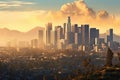 Cityscape of Los Angeles at sunset, California, United States, Skyline of Los Angeles at sunrise, California, USA. 3D rendering, Royalty Free Stock Photo