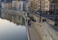 Cityscape of Lyon city by the river with building reflections on the water