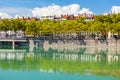 Cityscape of Lyon, France with reflections in the water Royalty Free Stock Photo