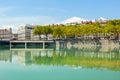 Cityscape of Lyon, France with reflections in the water Royalty Free Stock Photo